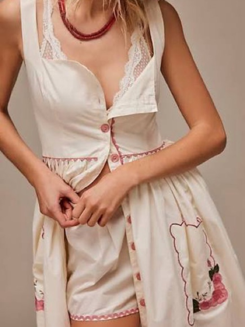 Free People Rosey Posey Cream Maxi Dress Set with under shorts Embroidery - Picture 3 of 8